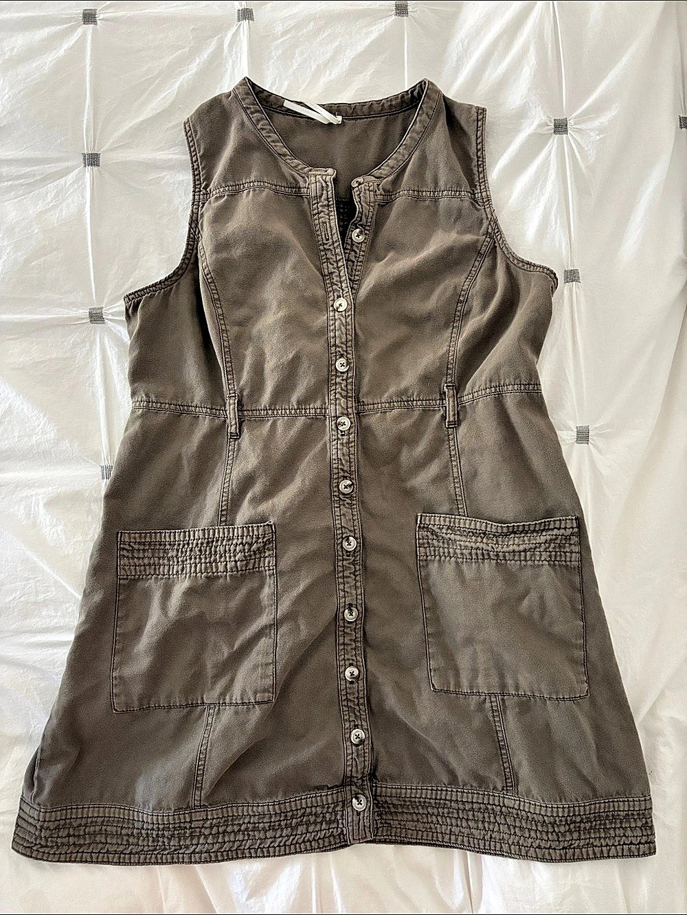 Anthropologie Organic Cotton Button olive green utility dress